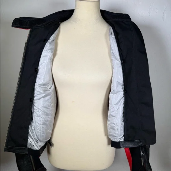 Women’Red & Black Teknic Leather Motorcycle Jacket with Removable Quilted Liner. - Picture 14 of 16